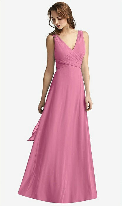 Sleeveless V-neck Chiffon Wrap Bridesmaid Dress In Orchid Pink