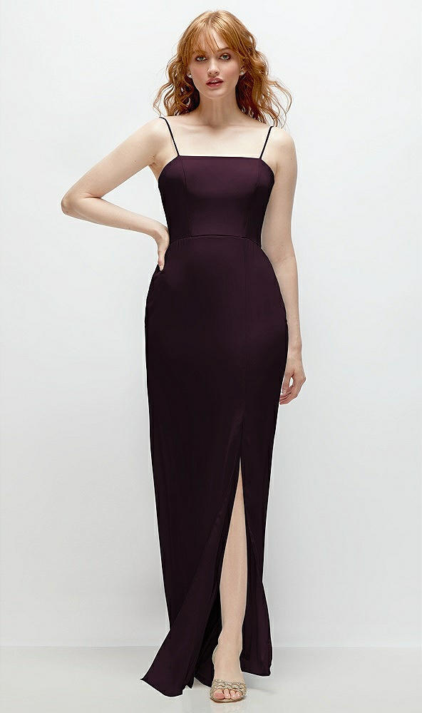 Front View - Deep Plum Tie-Back Cutout Trumpet Gown with Front Slit