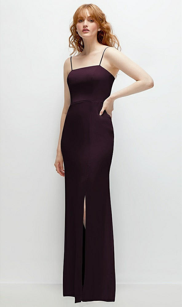 Back View - Deep Plum Tie-Back Cutout Trumpet Gown with Front Slit
