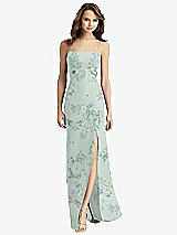 Front View Thumbnail - Mint Green Floral Tie-Back Cutout Trumpet Gown with Front Slit