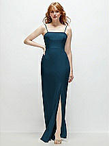 Front View Thumbnail - Atlantic Blue Tie-Back Cutout Trumpet Gown with Front Slit