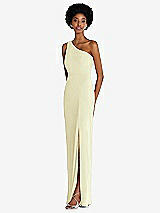 Side View Thumbnail - Butter Yellow One-Shoulder Chiffon Trumpet Gown