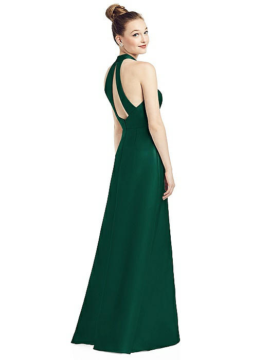 High-Neck Cutout Satin Dress with Pockets