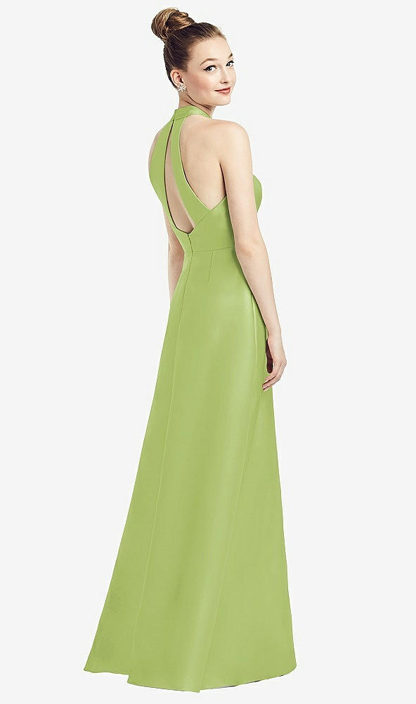Front View - Mojito High-Neck Cutout Satin Dress with Pockets