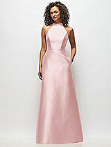 Alt View 1 Thumbnail - Ballet Pink High-Neck Cutout Satin Dress with Pockets