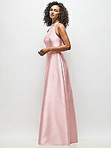 Alt View 2 Thumbnail - Ballet Pink High-Neck Cutout Satin Dress with Pockets