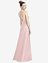 Front View Thumbnail - Ballet Pink High-Neck Cutout Satin Dress with Pockets