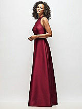 Alt View 2 Thumbnail - Burgundy High-Neck Cutout Satin Dress with Pockets