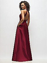 Alt View 3 Thumbnail - Burgundy High-Neck Cutout Satin Dress with Pockets