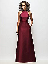 Alt View 1 Thumbnail - Cabernet High-Neck Cutout Satin Dress with Pockets