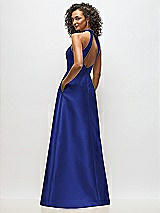 Alt View 3 Thumbnail - Cobalt Blue High-Neck Cutout Satin Dress with Pockets
