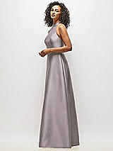 Alt View 2 Thumbnail - Cashmere Gray High-Neck Cutout Satin Dress with Pockets