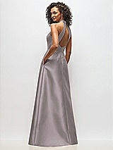 Alt View 3 Thumbnail - Cashmere Gray High-Neck Cutout Satin Dress with Pockets