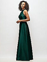 Alt View 2 Thumbnail - Evergreen High-Neck Cutout Satin Dress with Pockets