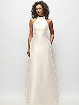 Alt View 1 Thumbnail - Ivory High-Neck Cutout Satin Dress with Pockets