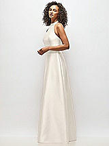 Alt View 2 Thumbnail - Ivory High-Neck Cutout Satin Dress with Pockets