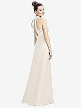Front View Thumbnail - Ivory High-Neck Cutout Satin Dress with Pockets