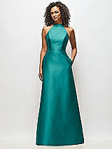 Alt View 1 Thumbnail - Jade High-Neck Cutout Satin Dress with Pockets