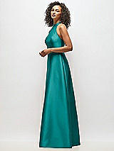Alt View 2 Thumbnail - Jade High-Neck Cutout Satin Dress with Pockets