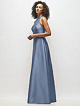 Alt View 2 Thumbnail - Larkspur Blue High-Neck Cutout Satin Dress with Pockets