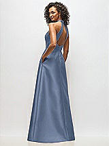 Alt View 3 Thumbnail - Larkspur Blue High-Neck Cutout Satin Dress with Pockets