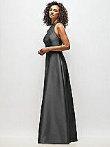 Alt View 2 Thumbnail - Pewter High-Neck Cutout Satin Dress with Pockets