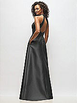 Alt View 3 Thumbnail - Pewter High-Neck Cutout Satin Dress with Pockets