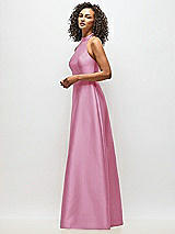 Alt View 2 Thumbnail - Powder Pink High-Neck Cutout Satin Dress with Pockets