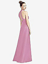 Front View Thumbnail - Powder Pink High-Neck Cutout Satin Dress with Pockets