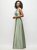Alt View 2 Thumbnail - Sage High-Neck Cutout Satin Dress with Pockets