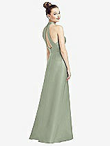 Front View Thumbnail - Sage High-Neck Cutout Satin Dress with Pockets