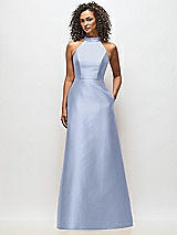 Alt View 1 Thumbnail - Sky Blue High-Neck Cutout Satin Dress with Pockets