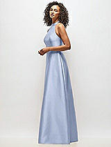 Alt View 2 Thumbnail - Sky Blue High-Neck Cutout Satin Dress with Pockets