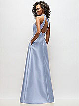 Alt View 3 Thumbnail - Sky Blue High-Neck Cutout Satin Dress with Pockets
