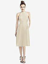 Front View Thumbnail - Champagne High-Neck Open-Back Satin Cocktail Dress