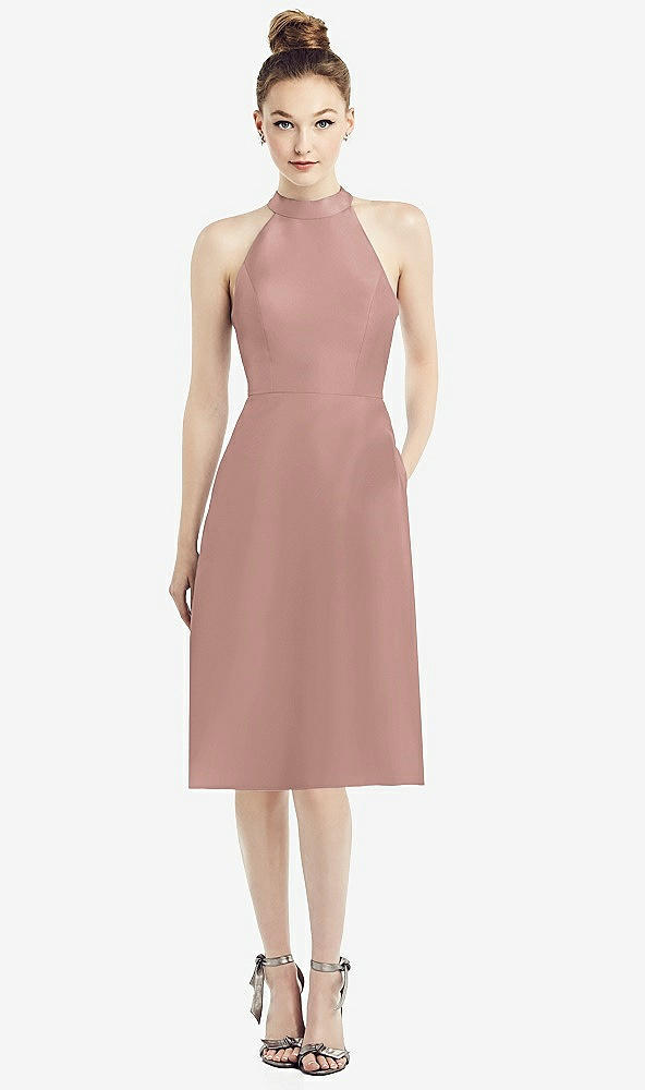Front View - Neu Nude High-Neck Open-Back Satin Cocktail Dress