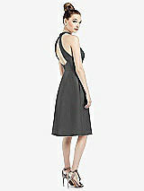 Rear View Thumbnail - Pewter High-Neck Open-Back Satin Cocktail Dress