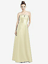 Front View Thumbnail - Butter Yellow Strapless Notch Satin Gown with Pockets
