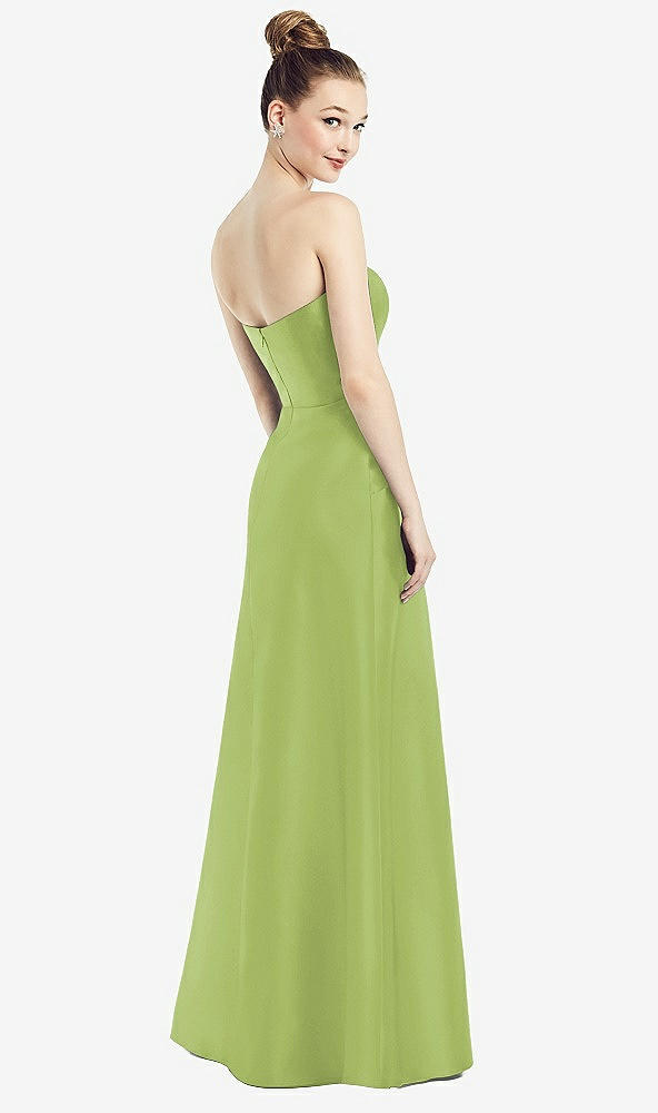 Back View - Mojito Strapless Notch Satin Gown with Pockets