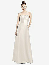 Front View Thumbnail - Ivory Strapless Notch Satin Gown with Pockets