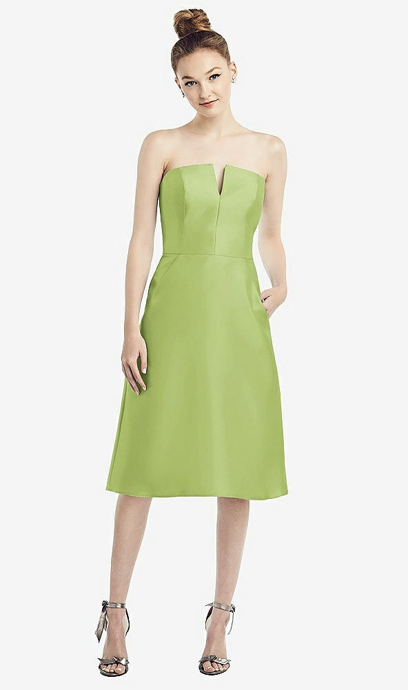 Front View - Mojito Strapless Notch Satin Cocktail Dress with Pockets