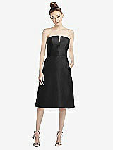 Front View Thumbnail - Black Strapless Notch Satin Cocktail Dress with Pockets