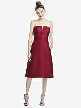 Front View Thumbnail - Burgundy Strapless Notch Satin Cocktail Dress with Pockets