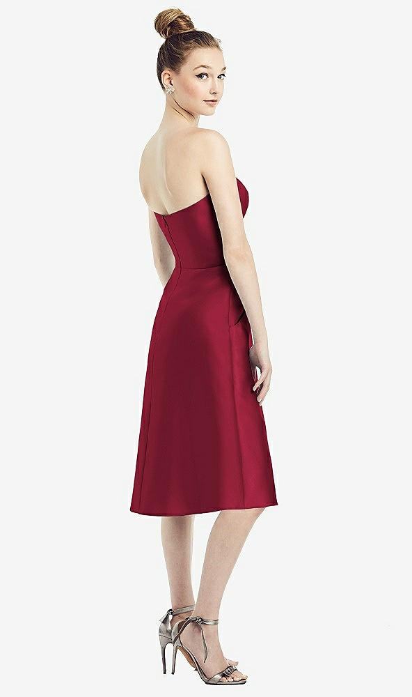 Back View - Burgundy Strapless Notch Satin Cocktail Dress with Pockets