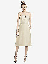 Front View Thumbnail - Champagne Strapless Notch Satin Cocktail Dress with Pockets