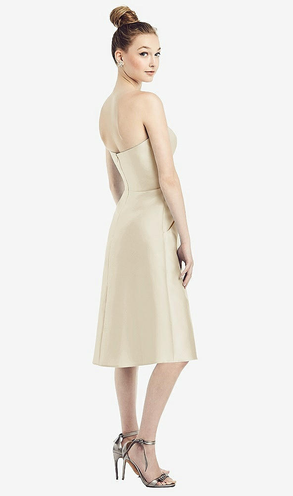 Back View - Champagne Strapless Notch Satin Cocktail Dress with Pockets