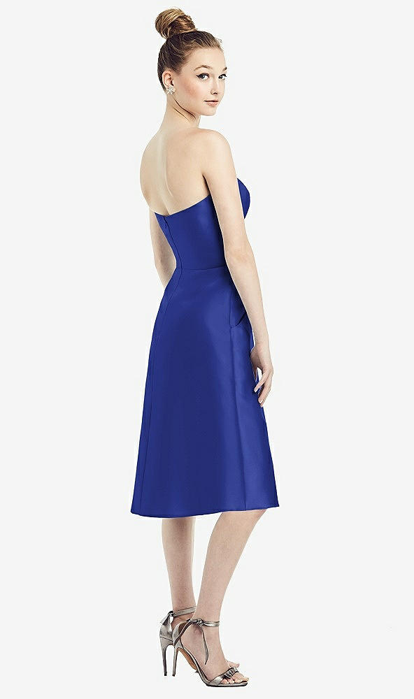 Back View - Cobalt Blue Strapless Notch Satin Cocktail Dress with Pockets