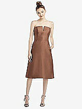 Front View Thumbnail - Cognac Strapless Notch Satin Cocktail Dress with Pockets