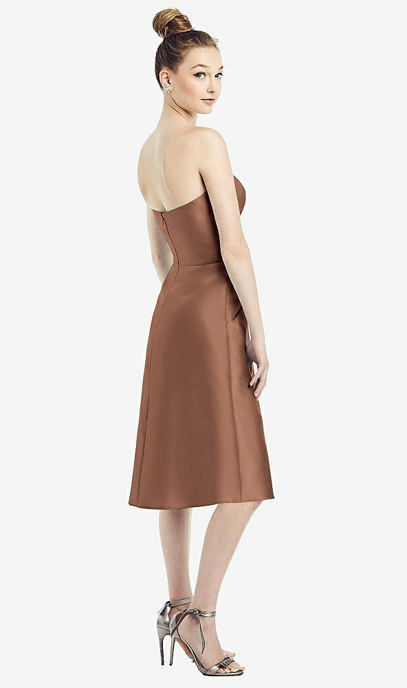 Back View - Cognac Strapless Notch Satin Cocktail Dress with Pockets
