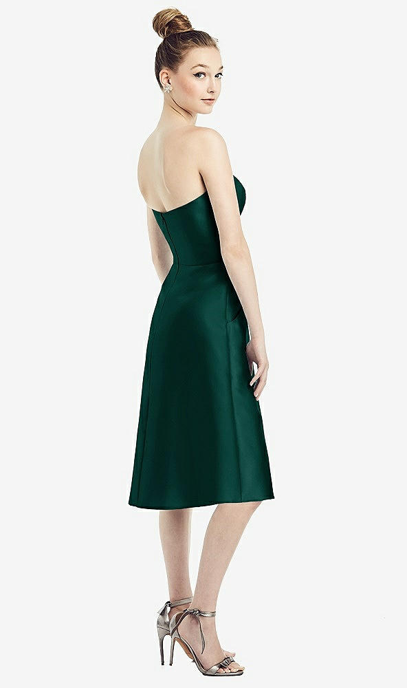 Back View - Evergreen Strapless Notch Satin Cocktail Dress with Pockets